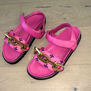 Authentic Louis Vuitton Paseo Pink Leather Monogram Sandals